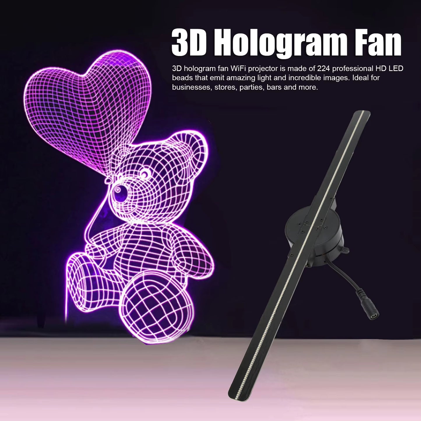 16.5-Inch 3D Hologram Fan Projector with 224 LED Light Beads and WiFi Connectivity for Business Advertising