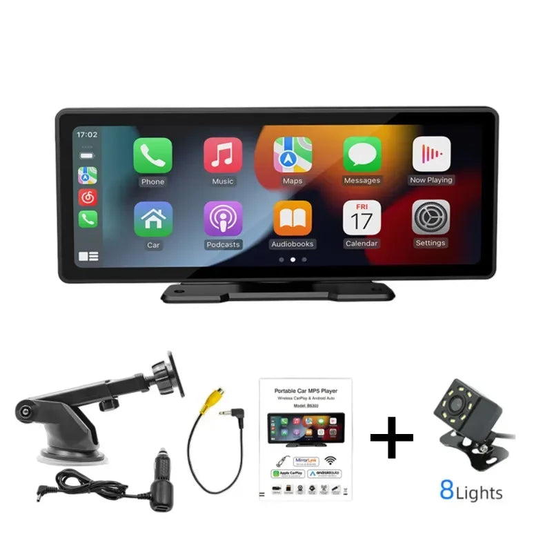 10.26-Inch HD Car Monitor with Wireless CarPlay, Android Auto, Bluetooth, FM Transmitter, USB, and TF Video Player for Vehicles