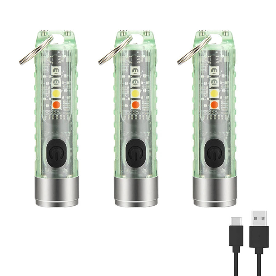 Compact Keychain Flashlight with Type-C Fast Charging, IP66 Waterproof Rating, Magnet, and Multifunctional Warning Features for Camping