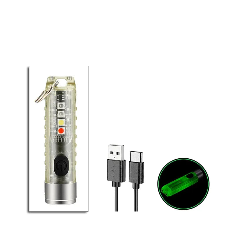 Compact Keychain Flashlight with Type-C Fast Charging, IP66 Waterproof Rating, Magnet, and Multifunctional Warning Features for Camping