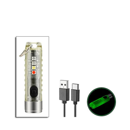 Compact Keychain Flashlight with Type-C Fast Charging, IP66 Waterproof Rating, Magnet, and Multifunctional Warning Features for Camping