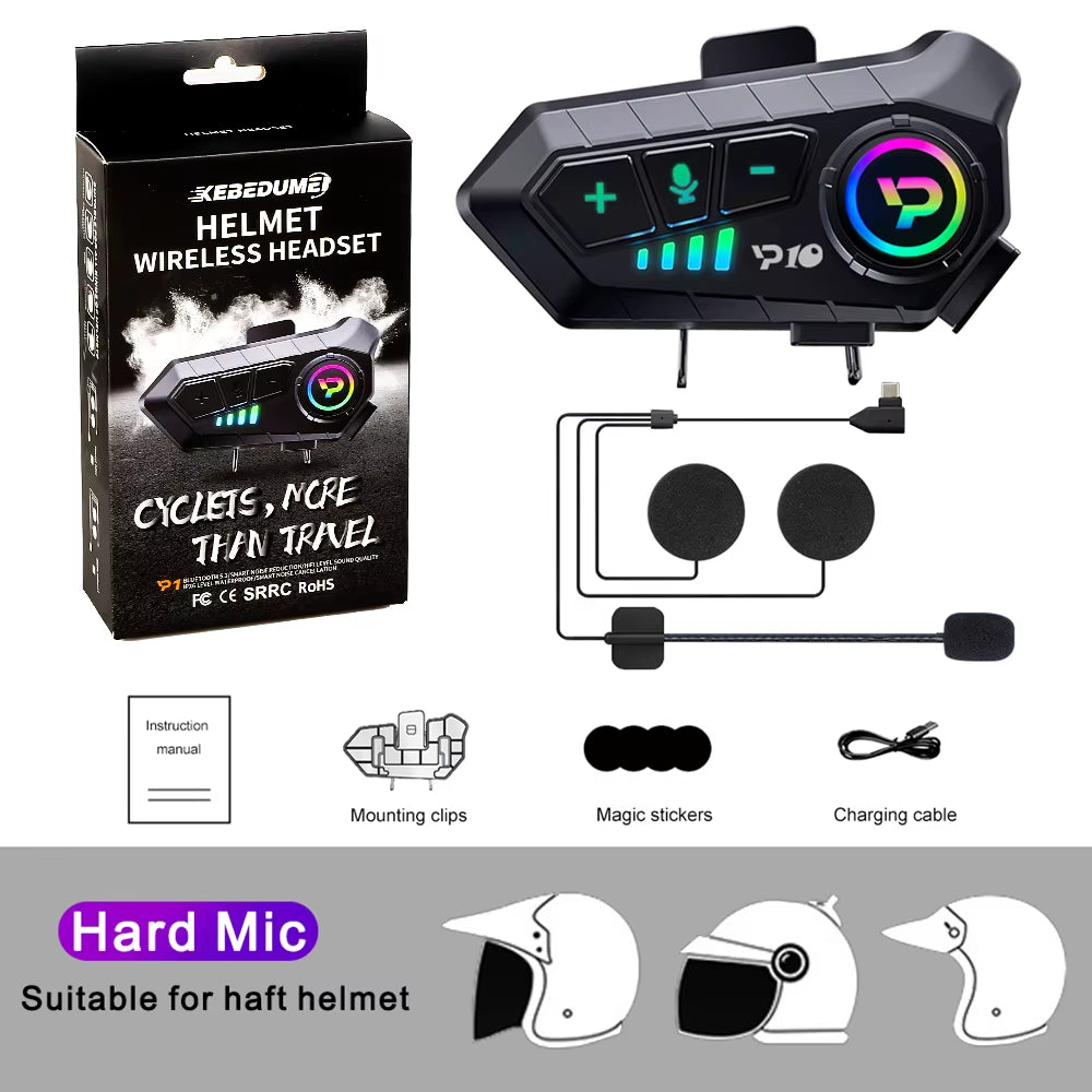 Kebidumei Wireless Motorcycle Helmet Headset with Hands-Free Calling, 2000mAh Stereo, Anti-Interference, Waterproof Music Player Earphones