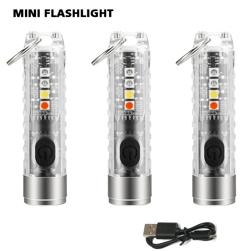 Compact Keychain Flashlight with Type-C Fast Charging, IP66 Waterproof Rating, Magnet, and Multifunctional Warning Features for Camping