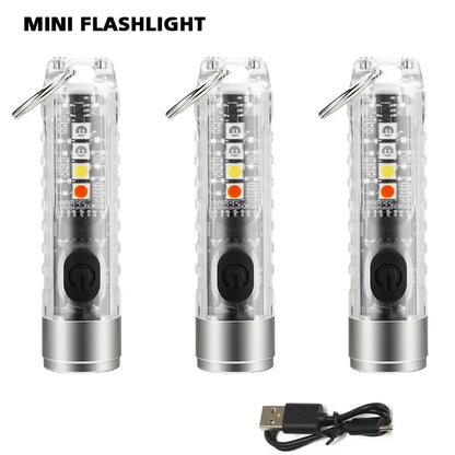 Compact Keychain Flashlight with Type-C Fast Charging, IP66 Waterproof Rating, Magnet, and Multifunctional Warning Features for Camping