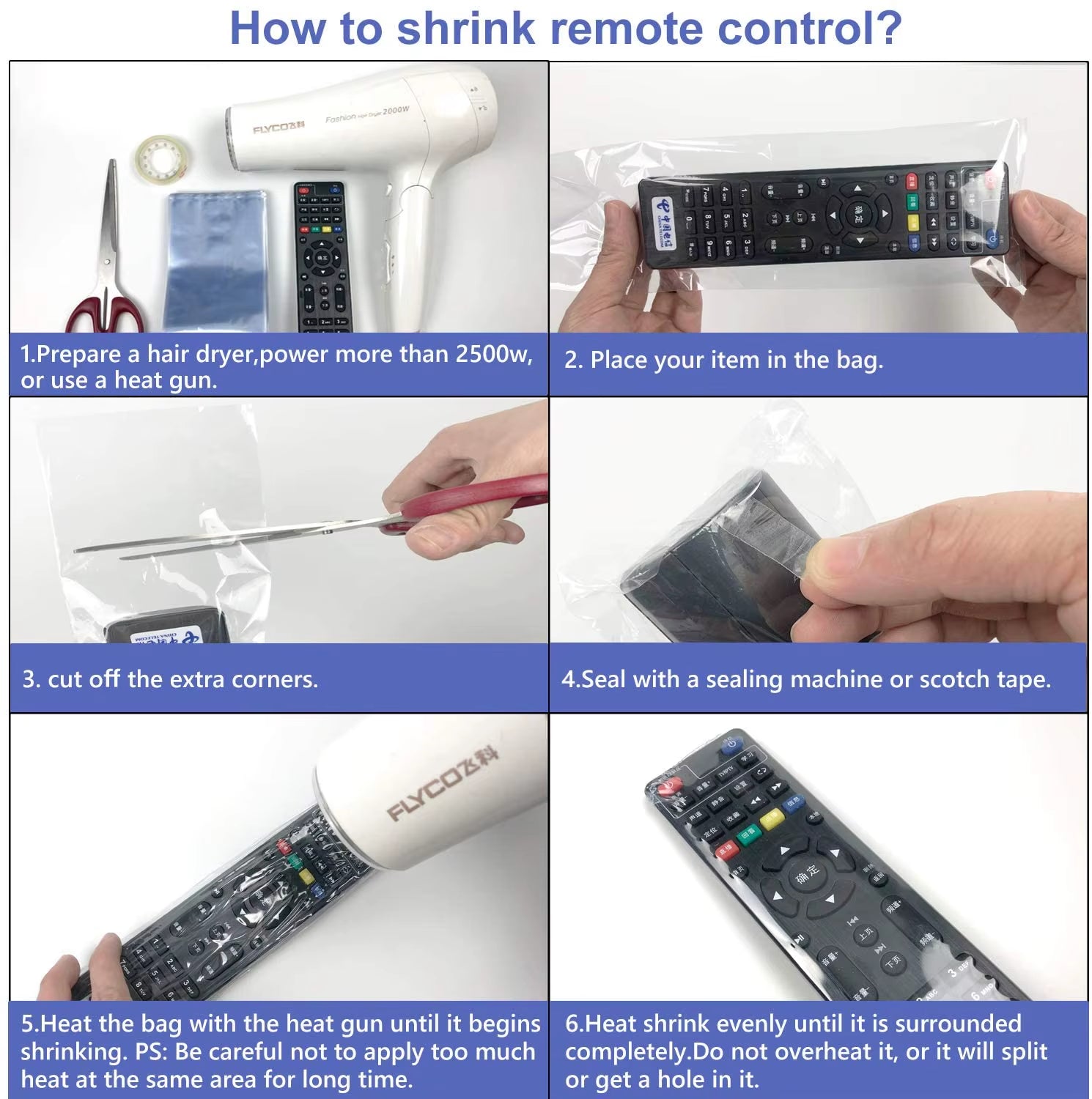 Transparent Shrink Film Bags for Remote Control Protection - Available in Sets of 5, 10, or 20