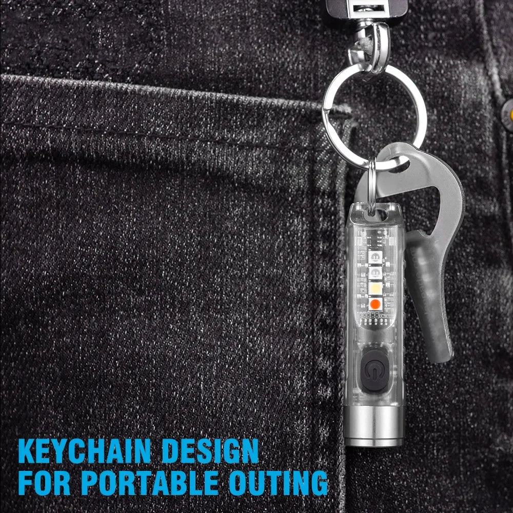 Compact Keychain Flashlight with Type-C Fast Charging, IP66 Waterproof Rating, Magnet, and Multifunctional Warning Features for Camping