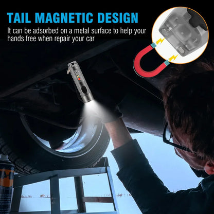 Compact Keychain Flashlight with Type-C Fast Charging, IP66 Waterproof Rating, Magnet, and Multifunctional Warning Features for Camping