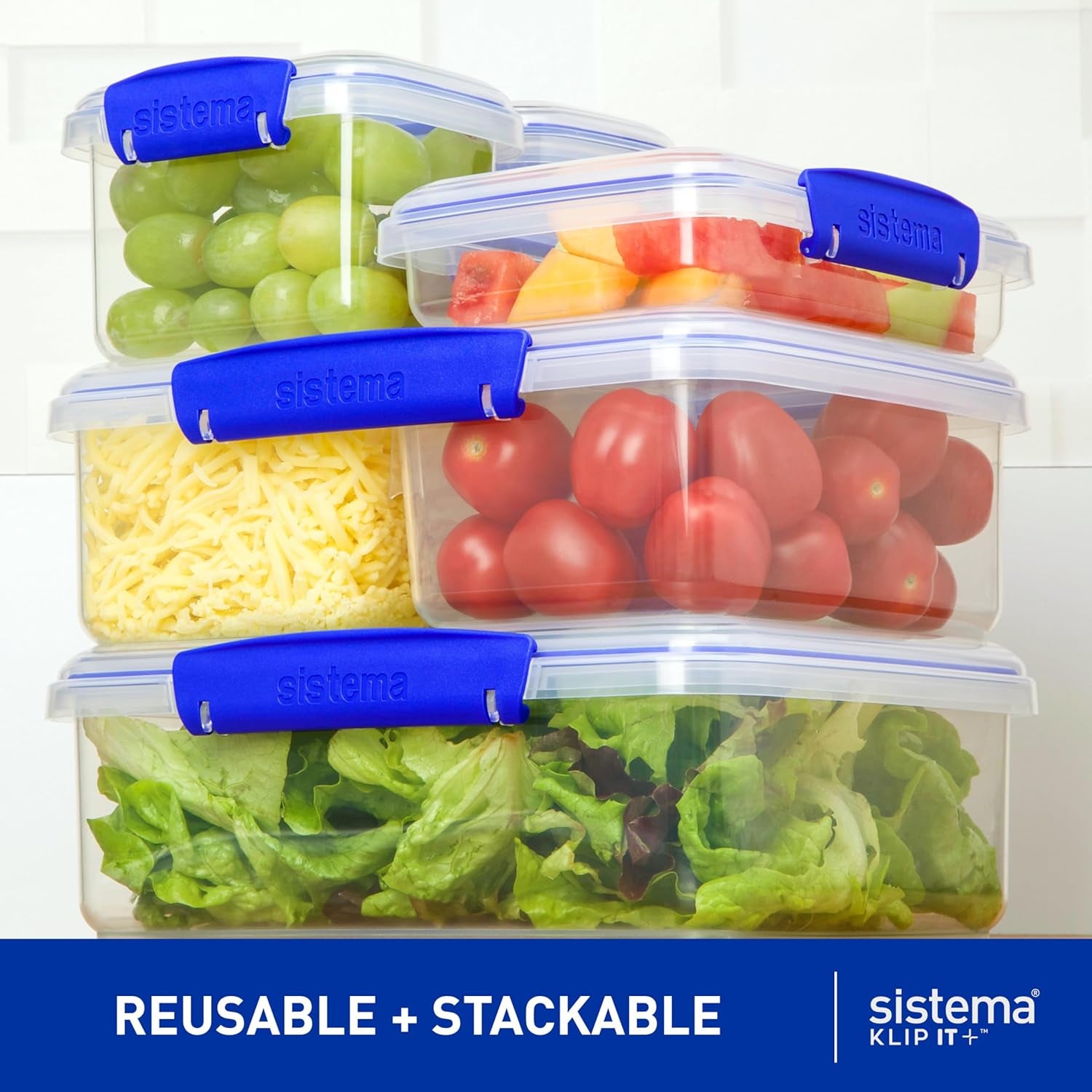 KLIP IT 7L Airtight Food Storage Container - Stackable BPA-Free Plastic Box with Lid and Blue Clips