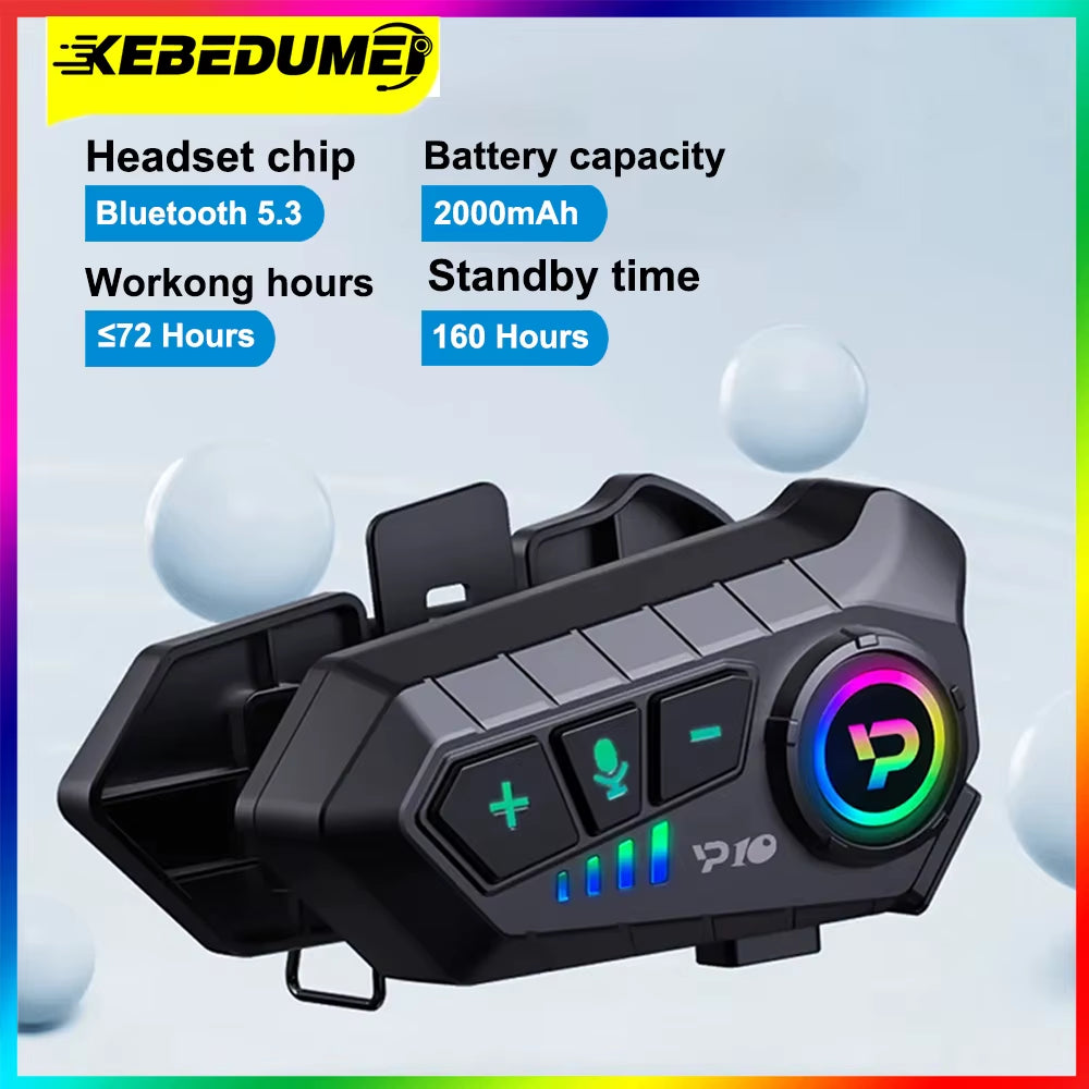 Kebidumei Wireless Motorcycle Helmet Headset with Hands-Free Calling, 2000mAh Stereo, Anti-Interference, Waterproof Music Player Earphones