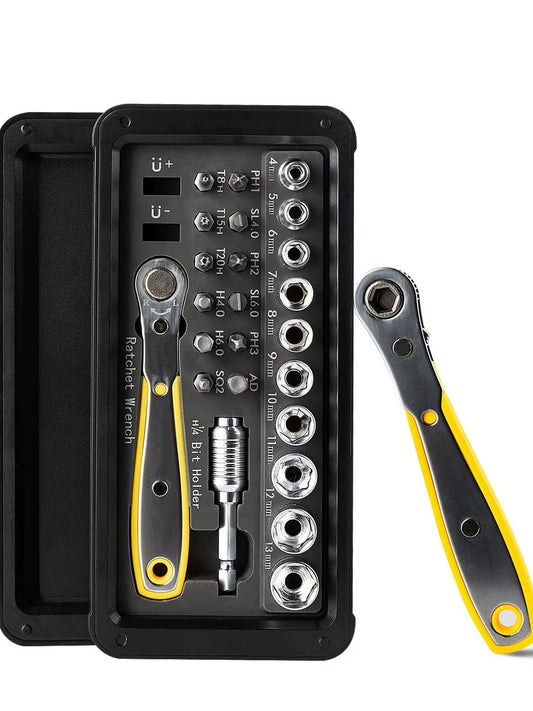 VMAN 24-in-1 Multifunctional Ratchet Screwdriver Set with Magnetic Bits - Compact Repair Tool Kit for Household Use, PC, and iPhone