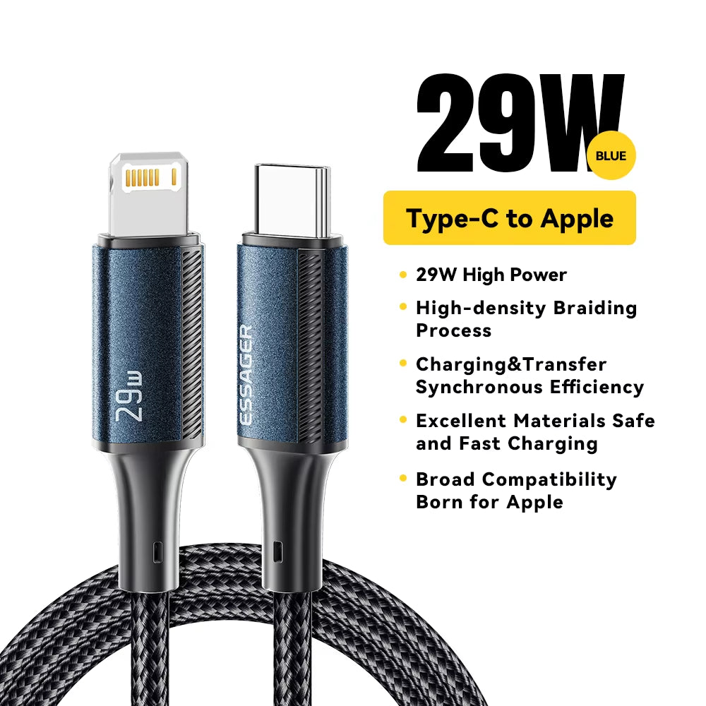 USB-C to Lightning Cable for iPhone 14/13/12/11 Pro Max, XS, 8 Plus, iPad, MacBook - 29W PD Fast Charging Data Cable