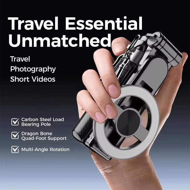 Multifunctional 4-in-1 Magnetic Mini Selfie Stick with 360° Rotation and Wireless Bluetooth Control