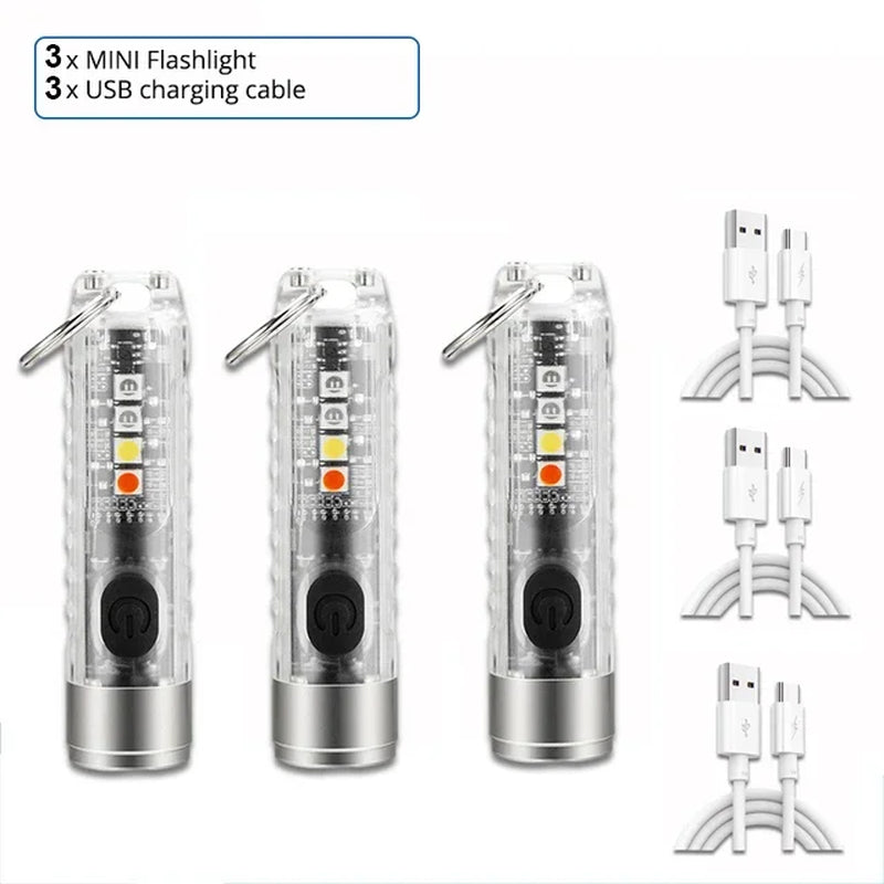 Compact Keychain Flashlight with Type-C Fast Charging, IP66 Waterproof Rating, Magnet, and Multifunctional Warning Features for Camping