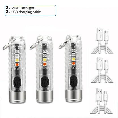 Compact Keychain Flashlight with Type-C Fast Charging, IP66 Waterproof Rating, Magnet, and Multifunctional Warning Features for Camping