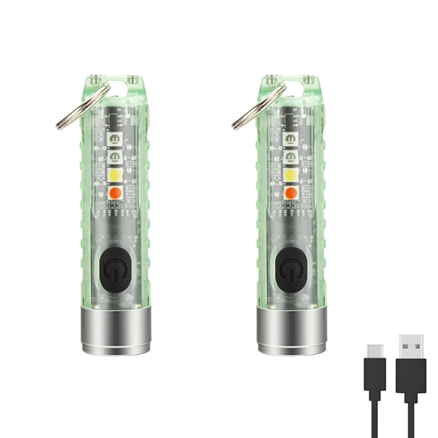 Compact Keychain Flashlight with Type-C Fast Charging, IP66 Waterproof Rating, Magnet, and Multifunctional Warning Features for Camping