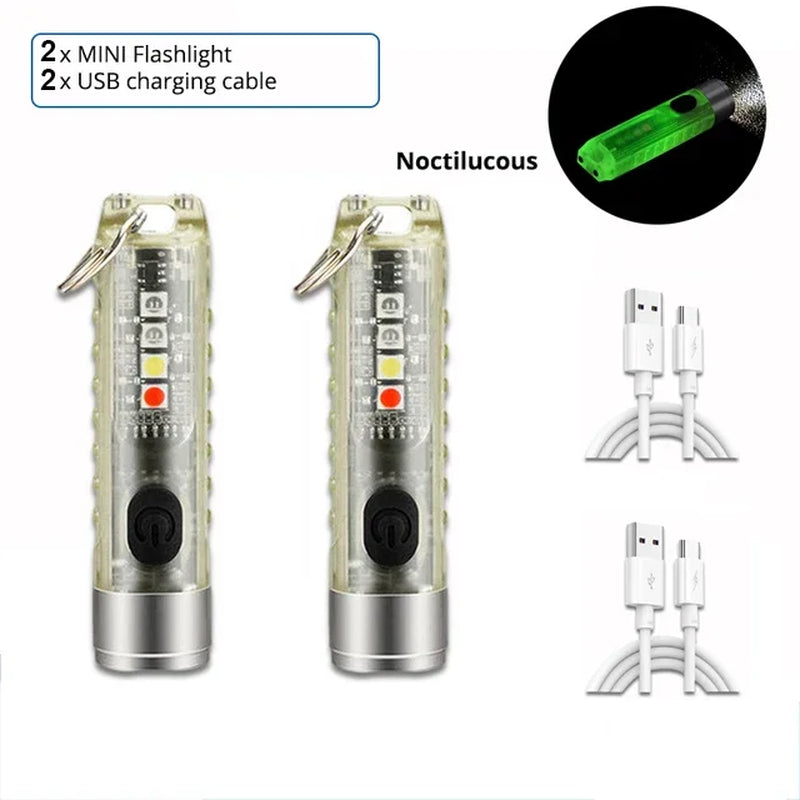 Compact Keychain Flashlight with Type-C Fast Charging, IP66 Waterproof Rating, Magnet, and Multifunctional Warning Features for Camping