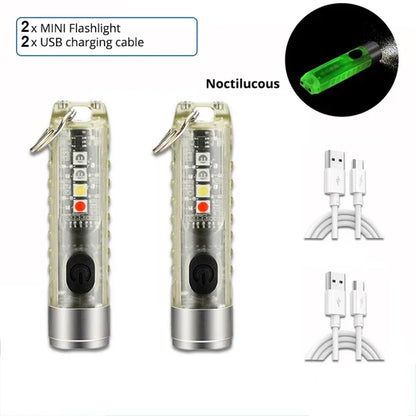 Compact Keychain Flashlight with Type-C Fast Charging, IP66 Waterproof Rating, Magnet, and Multifunctional Warning Features for Camping