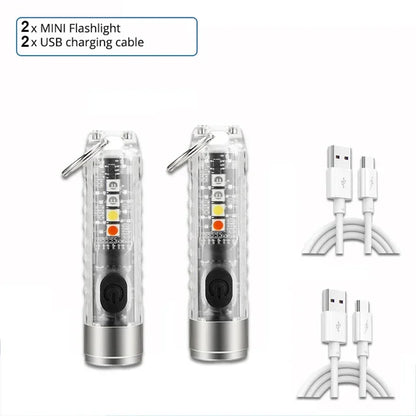 Compact Keychain Flashlight with Type-C Fast Charging, IP66 Waterproof Rating, Magnet, and Multifunctional Warning Features for Camping