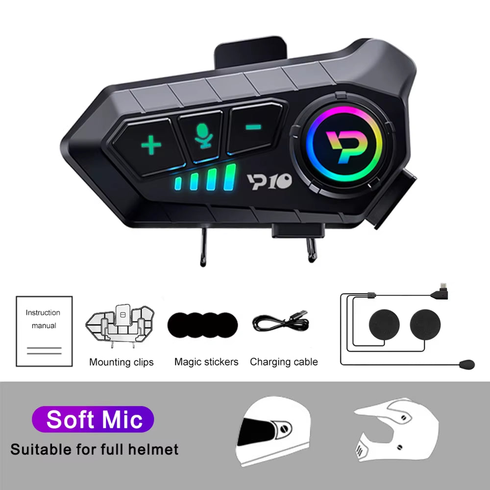 Kebidumei Wireless Motorcycle Helmet Headset with Hands-Free Calling, 2000mAh Stereo, Anti-Interference, Waterproof Music Player Earphones